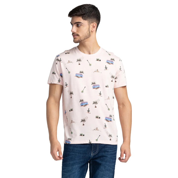 Peach Regular Fit Round Neck Men's T-Shirt by Being Human Clothing