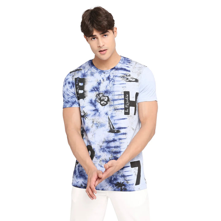 Light Blue Regular Fit Round Neck Men's T-Shirt by Being Human Clothing