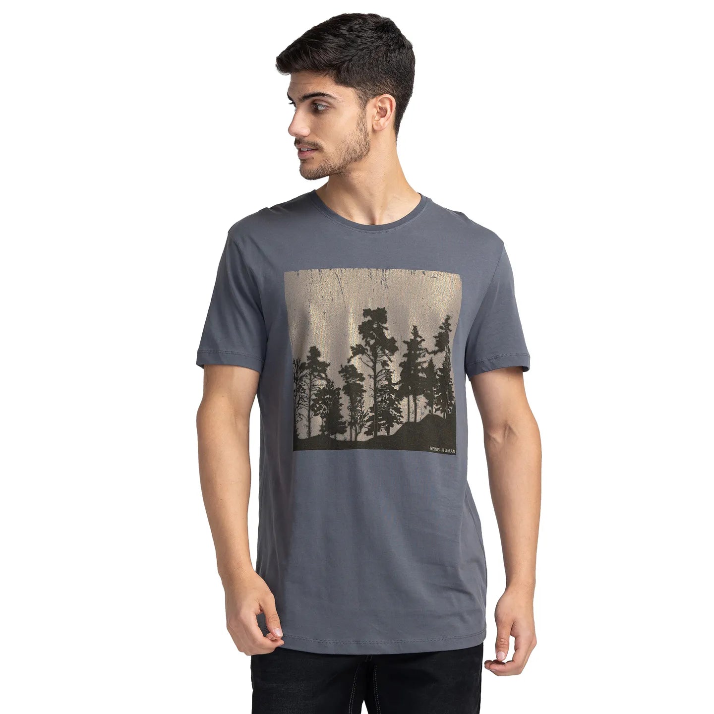 Slate Grey Regular Fit Round Neck Men's T-Shirt by Being Human Clothing