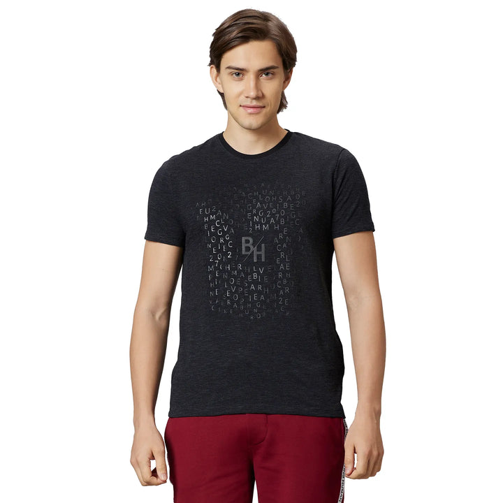 Black Regular Fit Round Neck Men's T-Shirt by Being Human Clothing