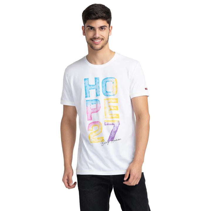 White Regular Fit Round Neck Men's T-Shirt by Being Human Clothing