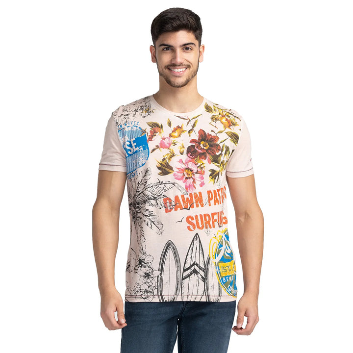 Peach Regular Fit Round Neck Men's T-Shirt by Being Human Clothing