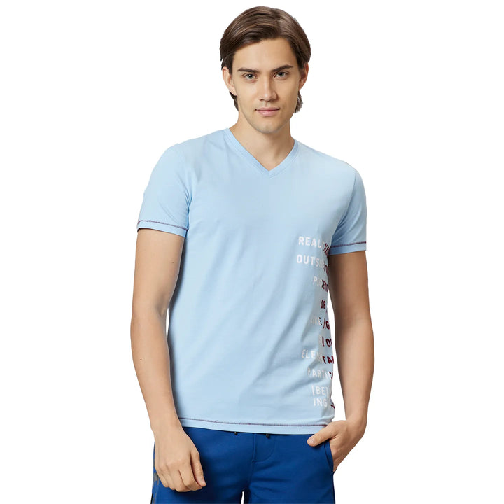 Light Blue Regular Fit V Neck Men's T-Shirt by Being Human Clothing
