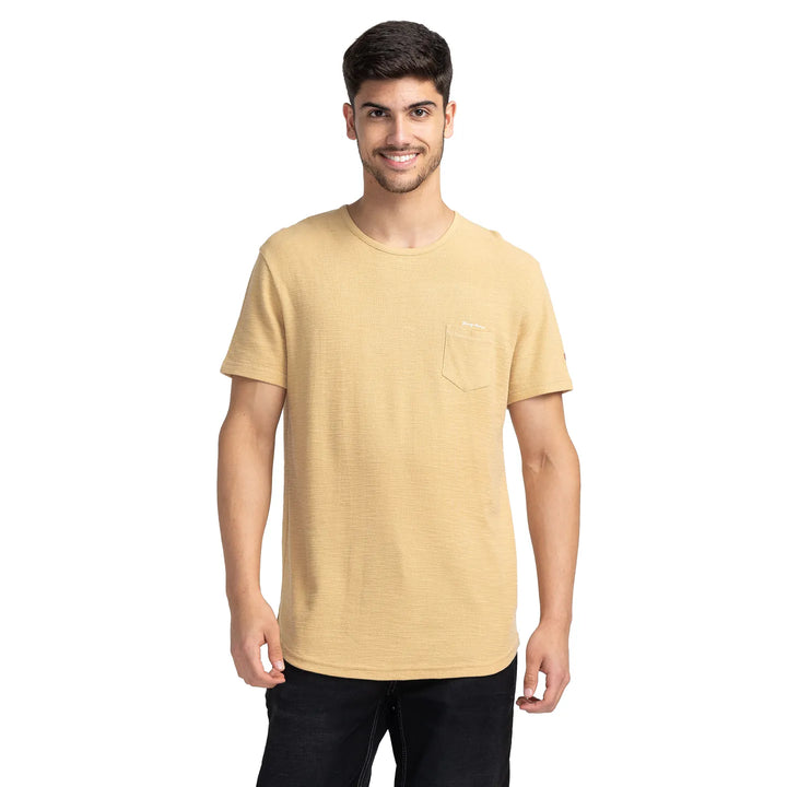 Beige Regular Fit Round Neck Men's T-Shirt by Being Human Clothing