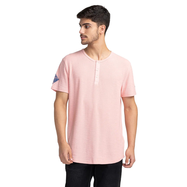 Dusty Pink Regular Fit Henley Neck Men's T-Shirt by Being Human Clothing