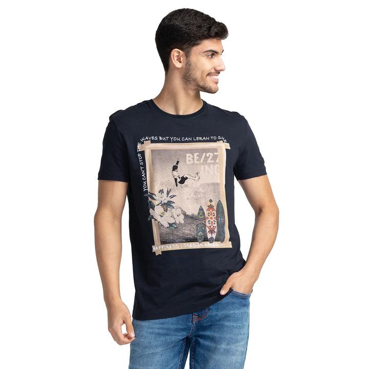 Charcoal Regular Fit Round Neck Men's T-Shirt by Being Human Clothing