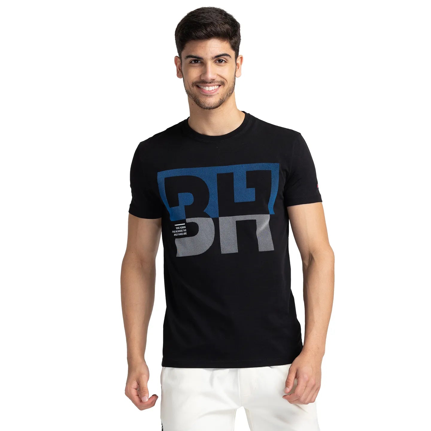 Black Regular Fit Round Neck Men's T-Shirt by Being Human Clothing