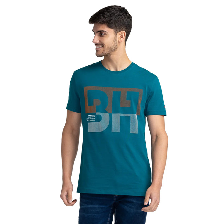 Dark Teal Regular Fit Round Neck Men's T-Shirt by Being Human Clothing
