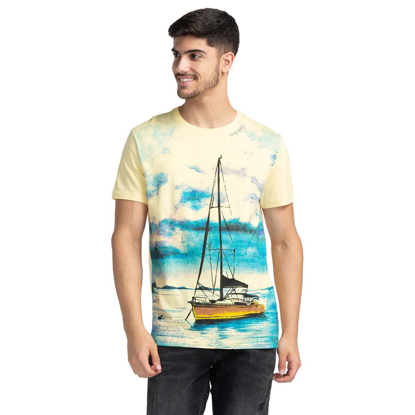 Pale Yellow Regular Fit Round Neck Men's T-Shirt by Being Human Clothing