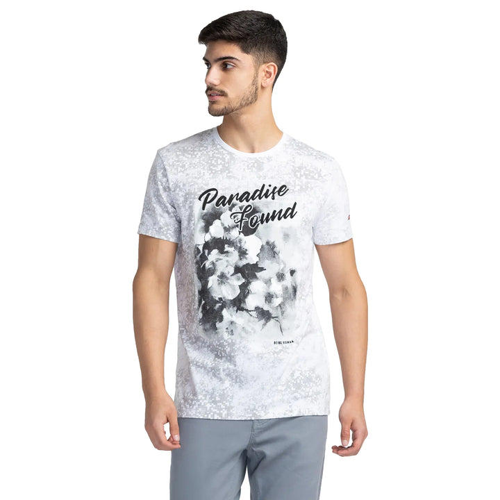 White Regular Fit Round Neck Men's T-Shirt by Being Human Clothing