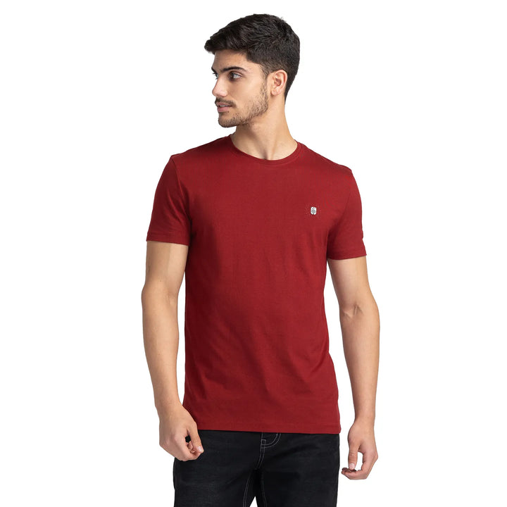 Maroon Regular Fit Round Neck Men's T-Shirt by Being Human Clothing