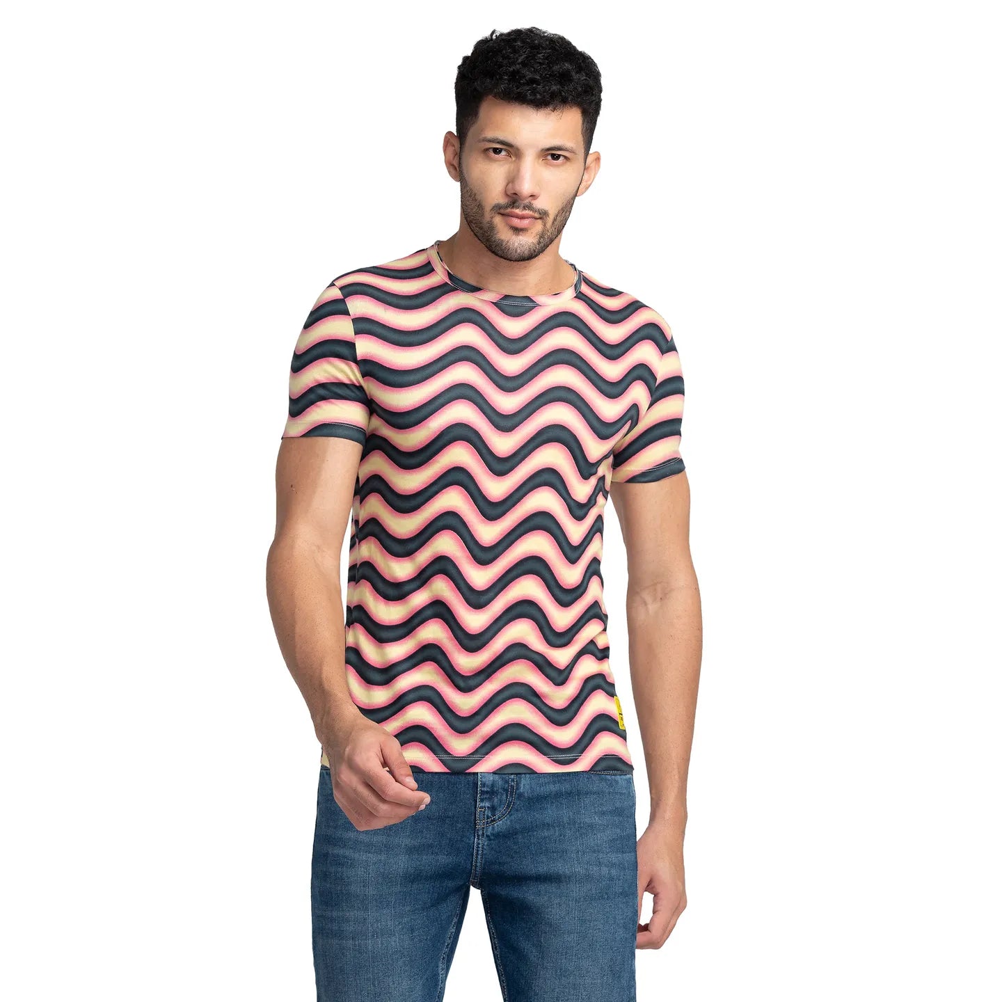 Pale Yellow Regular Fit Round Neck Men's T-Shirt by Being Human Clothing