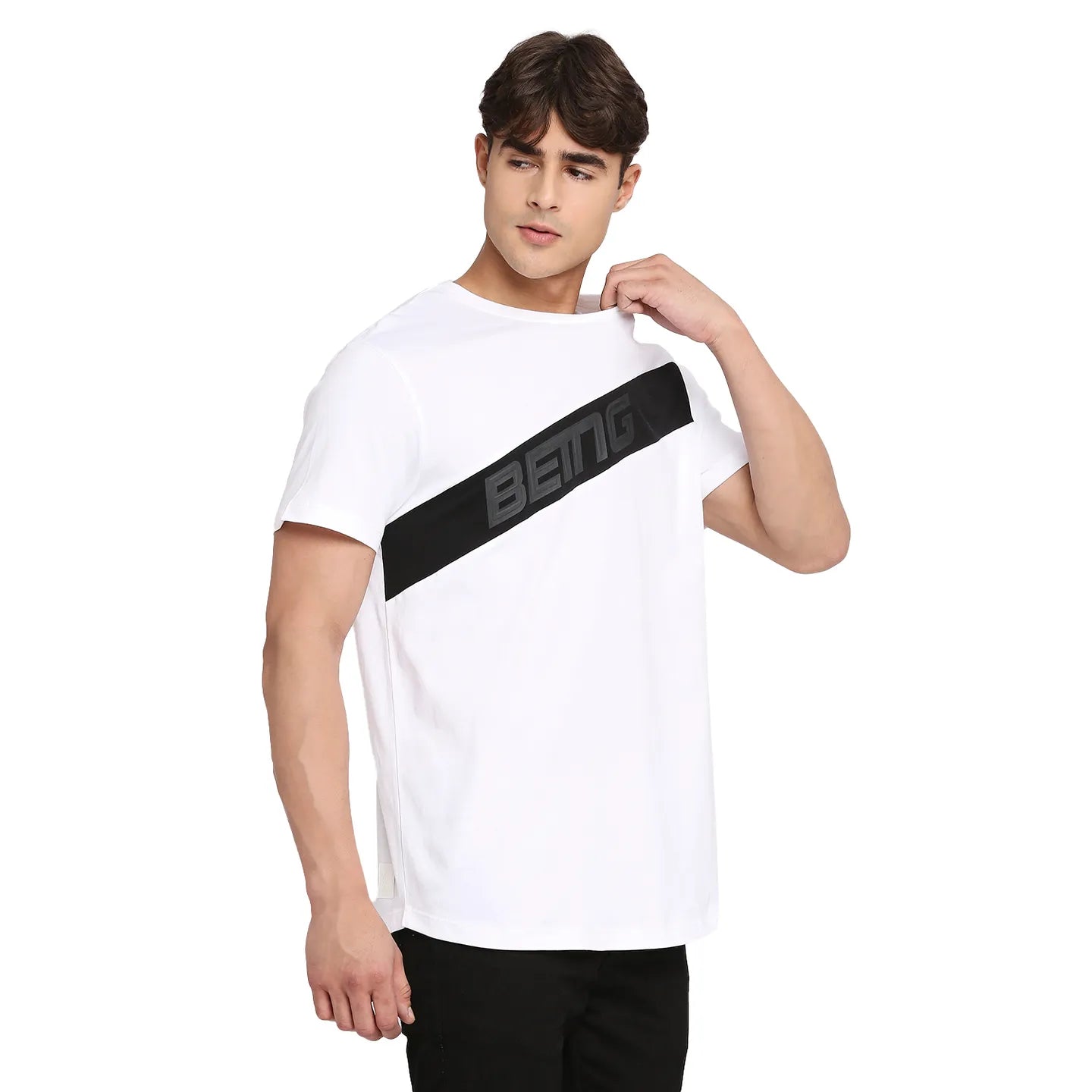 White Regular Fit Round Neck Men's T-Shirt by Being Human Clothing