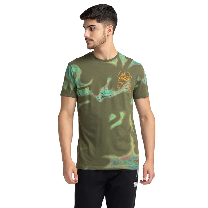 Olive Regular Fit Round Neck Men's T-Shirt by Being Human Clothing