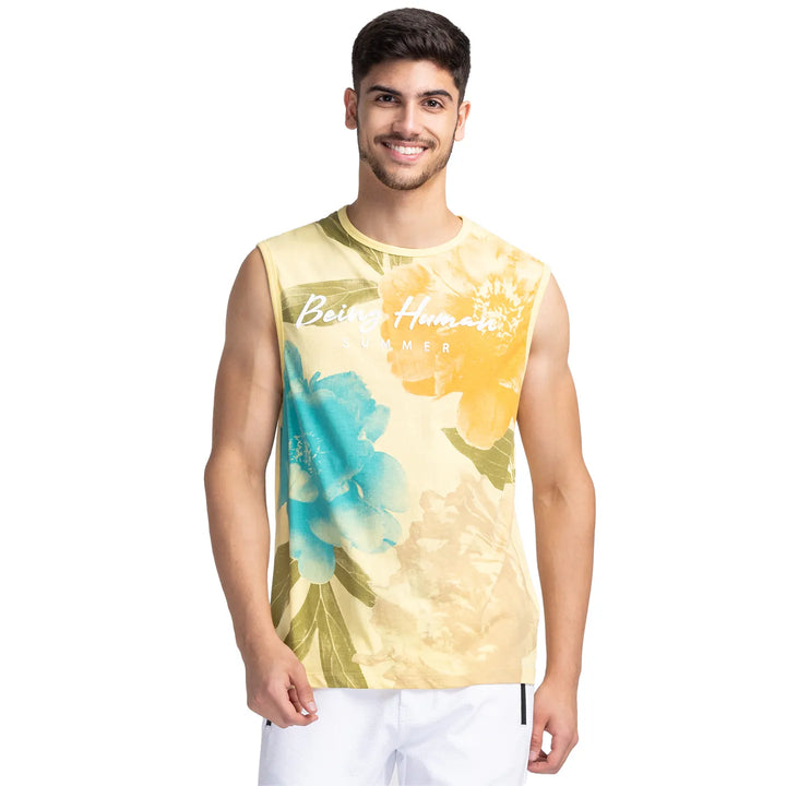 Pale Yellow Regular Fit Round Neck Men's T-Shirt by Being Human Clothing