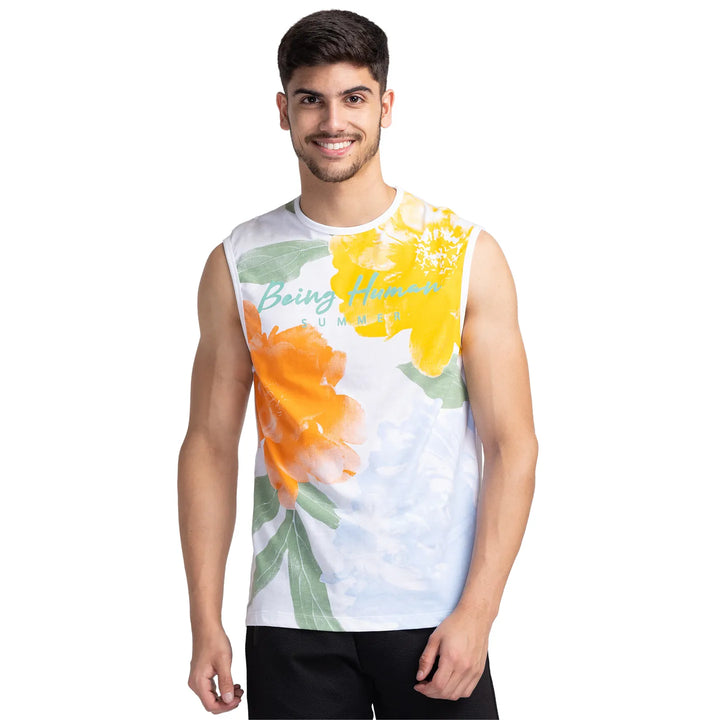 White Summery Sleeveless Men's T-Shirt by Being Human Clothing