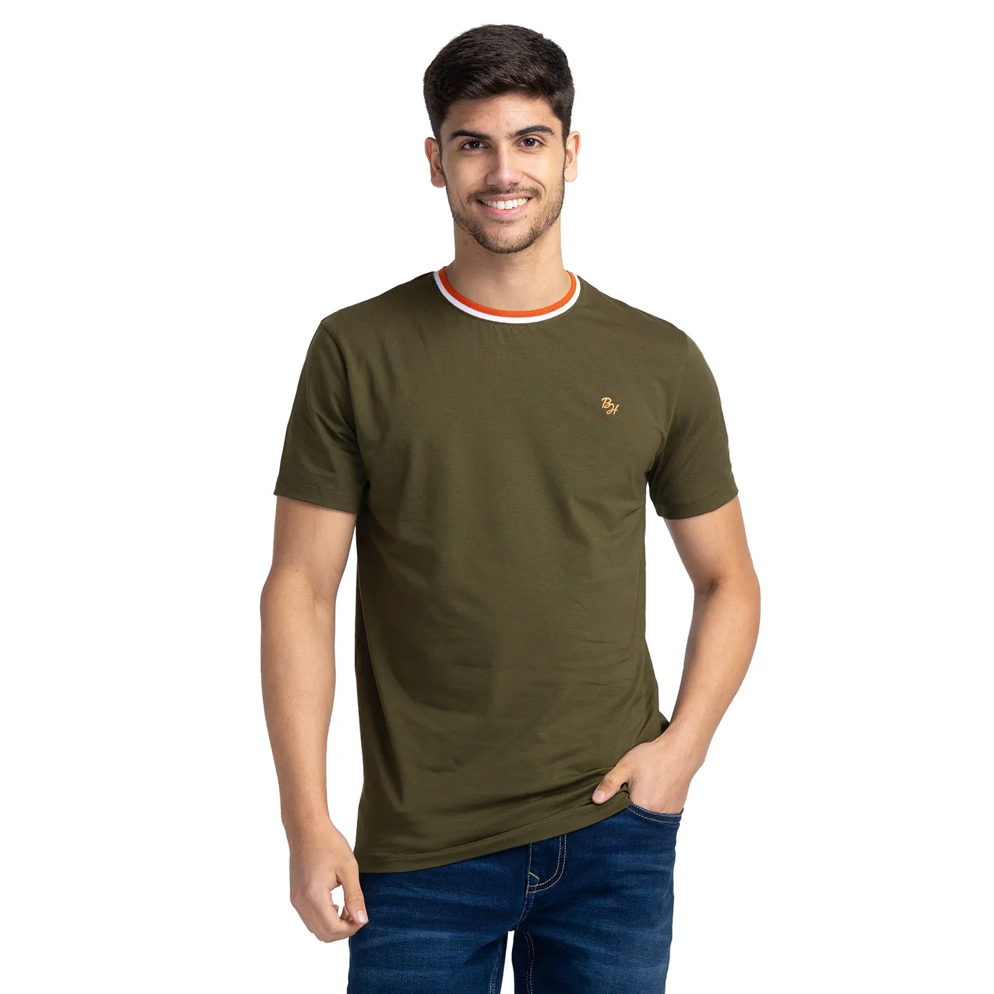 Dark Olive Regular Fit Round Neck Men's T-Shirt by Being Human Clothing