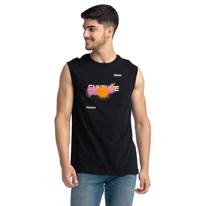 Black Regular Fit Men's Sleeveless T-Shirt by Being Human Clothing