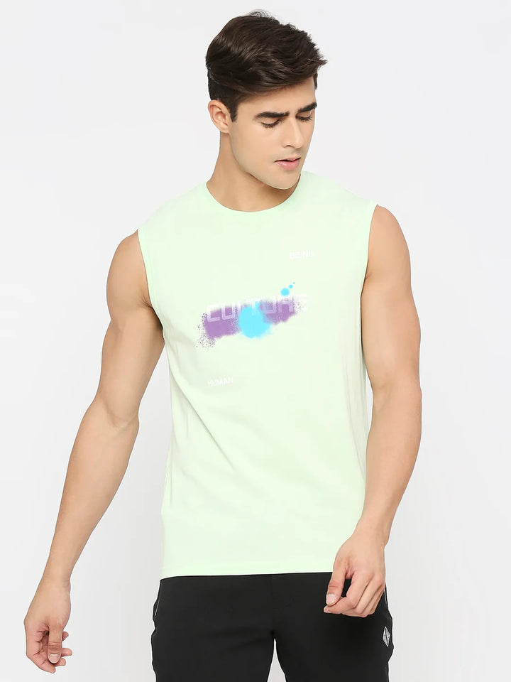Green Regular Fit Men's Sleeveless T-Shirt by Being Human Clothing