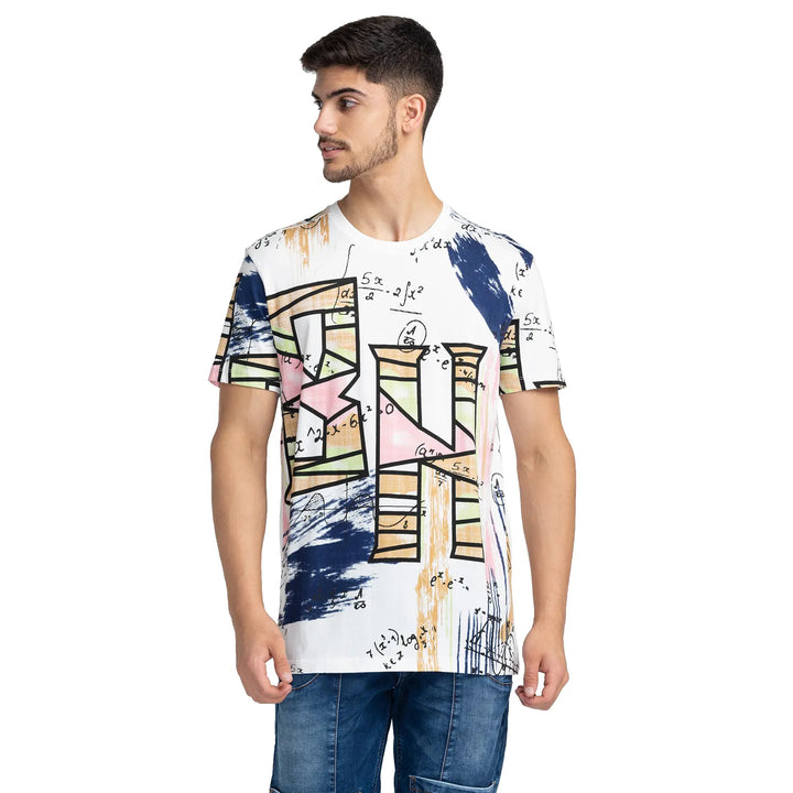 White Printed Men's Short Sleeves T-Shirt by Being Human Clothing