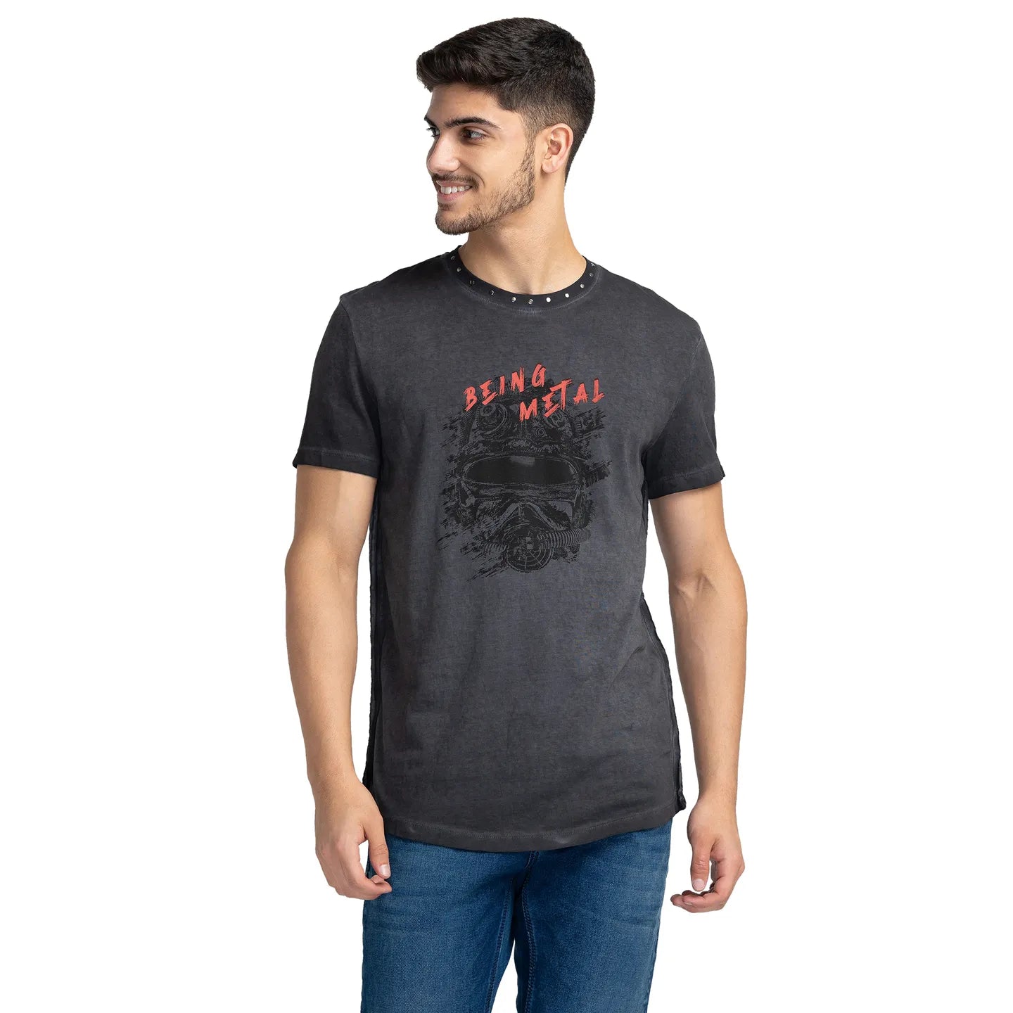 Being Human Clothing Men Regular Fit Crew Neck T-Shirts-Charcoal