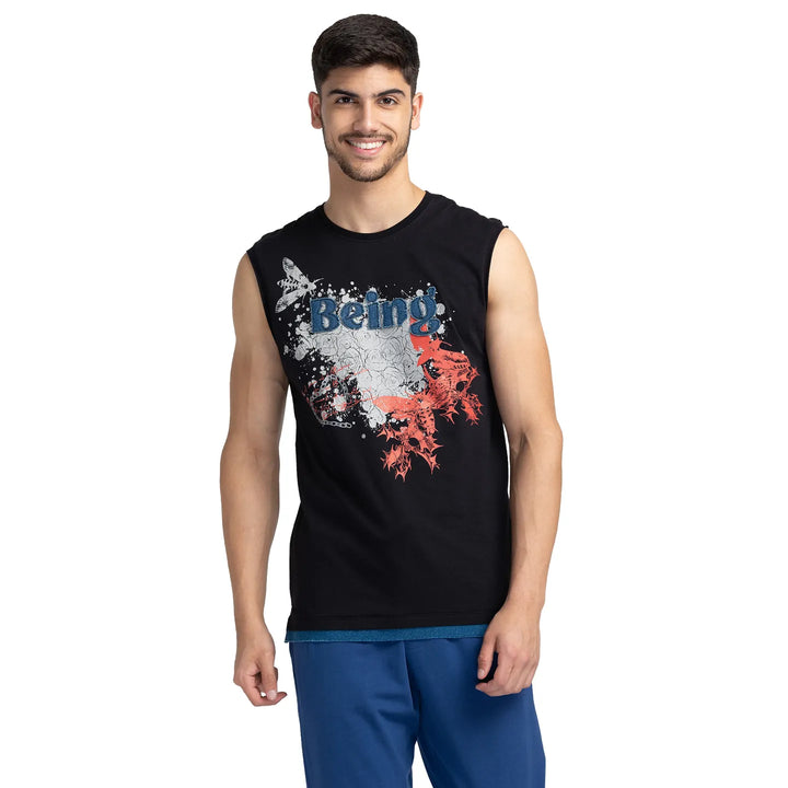 Black Regular Fit Round Neck Men's T-Shirt by Being Human Clothing