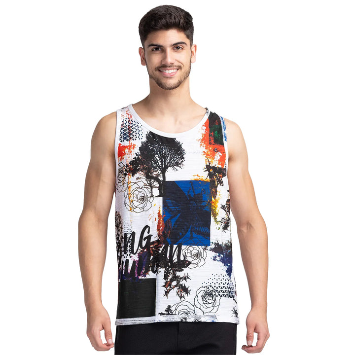 White Sleeveless Neck Men's T-Shirt by Being Human Clothing