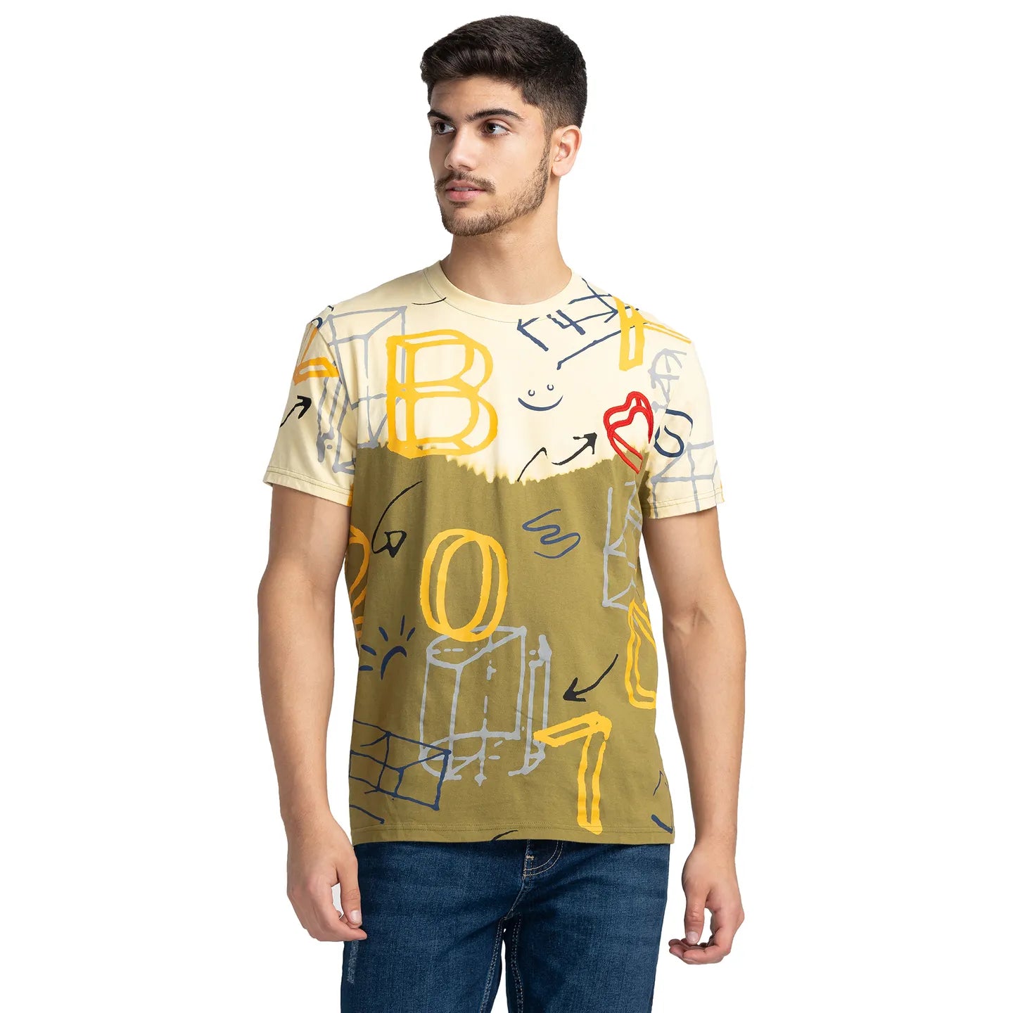 Olive Regular Fit Round Neck Men's T-Shirt by Being Human Clothing