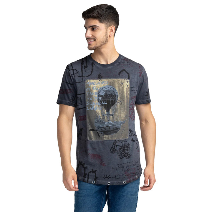 Slate Grey Regular Fit Round Neck Men's T-Shirt by Being Human Clothing