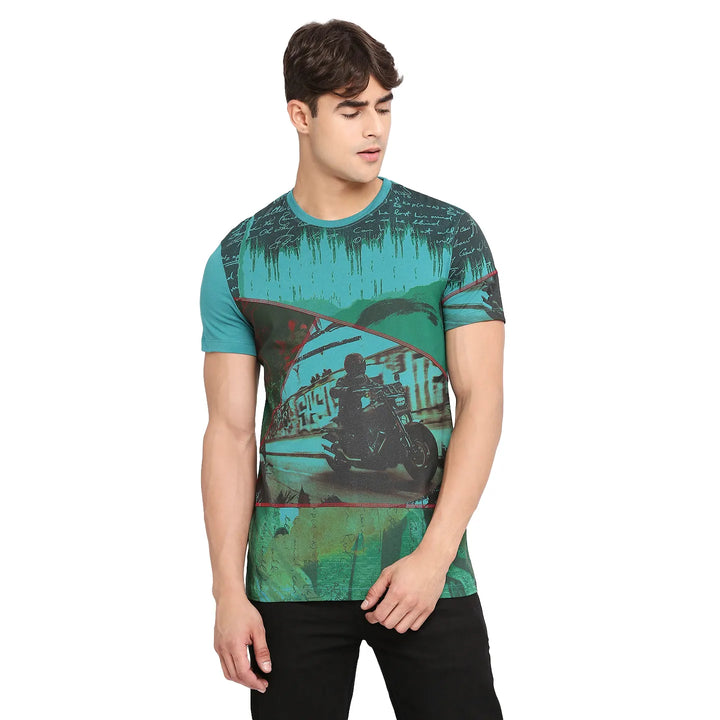 Dark Teal Regular Fit Round Neck Men's T-Shirt by Being Human Clothing