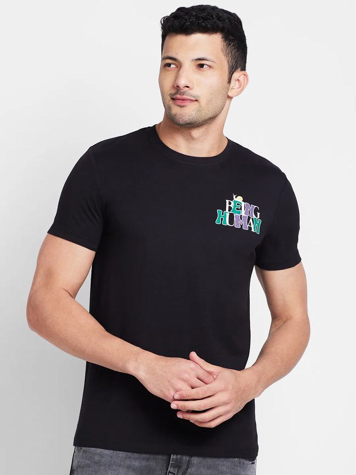 Black Regular Fit Men's Short Sleeves T-Shirt by Being Human Clothing