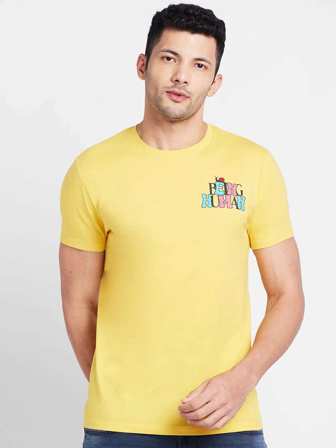 Yellow Regular Fit Round Neck Mens' T-Shirt by Being Human Clothing