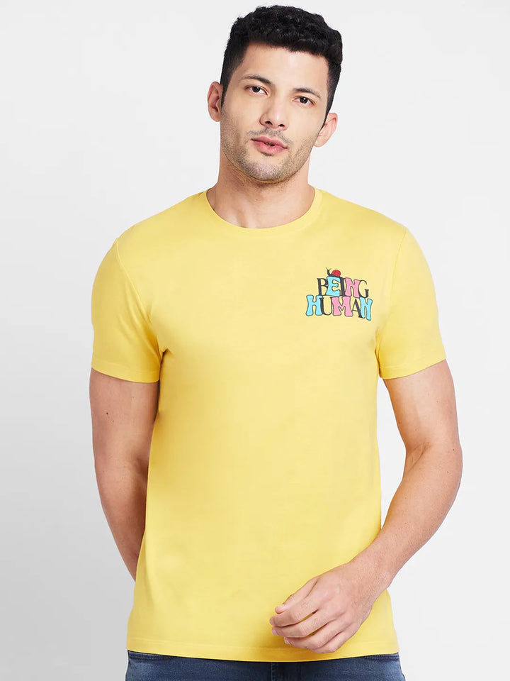 Yellow Regular Fit Round Neck Men's T-Shirt by Being Human Clothing