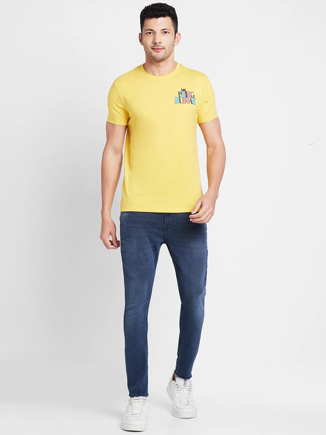 Yellow Regular Fit Round Neck Mens' T-Shirt by Being Human Clothing