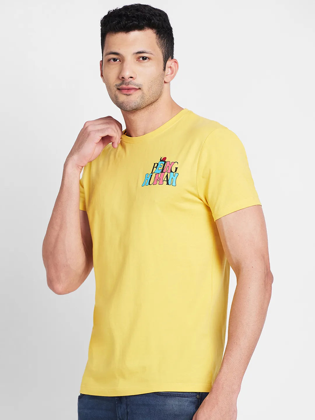 Yellow Regular Fit Round Neck Mens' T-Shirt by Being Human Clothing