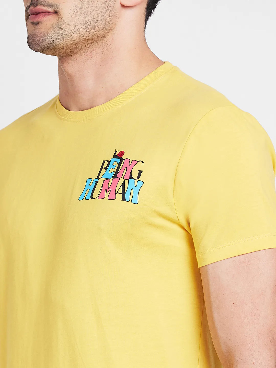 Yellow Regular Fit Round Neck Mens' T-Shirt by Being Human Clothing