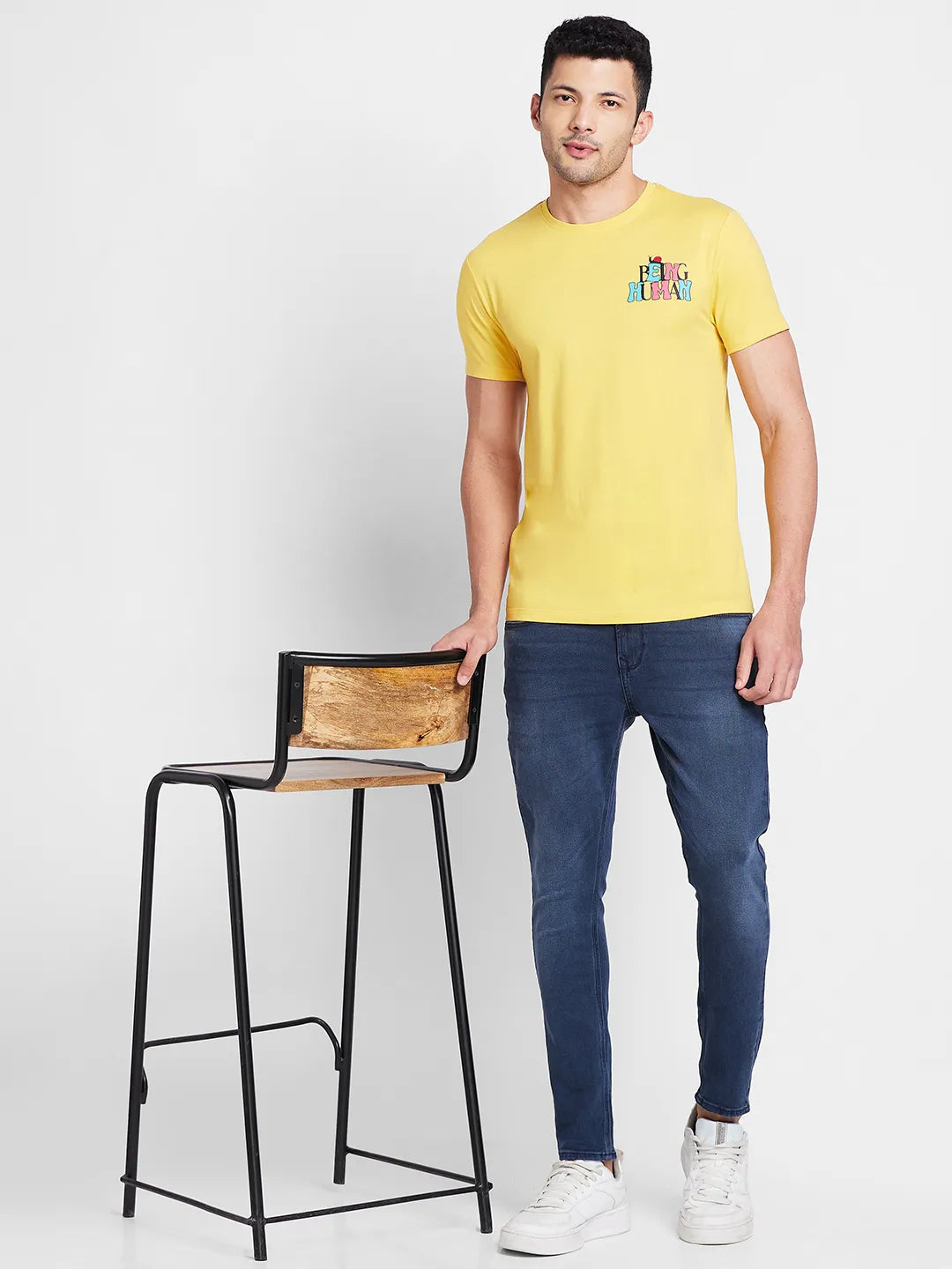 Yellow Regular Fit Round Neck Mens' T-Shirt by Being Human Clothing
