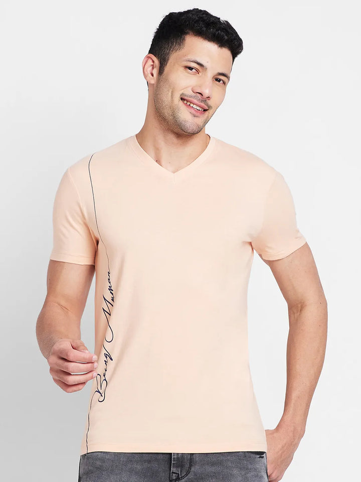 Peach Regular Fit Round Neck Men's T-Shirt by Being Human Clothing