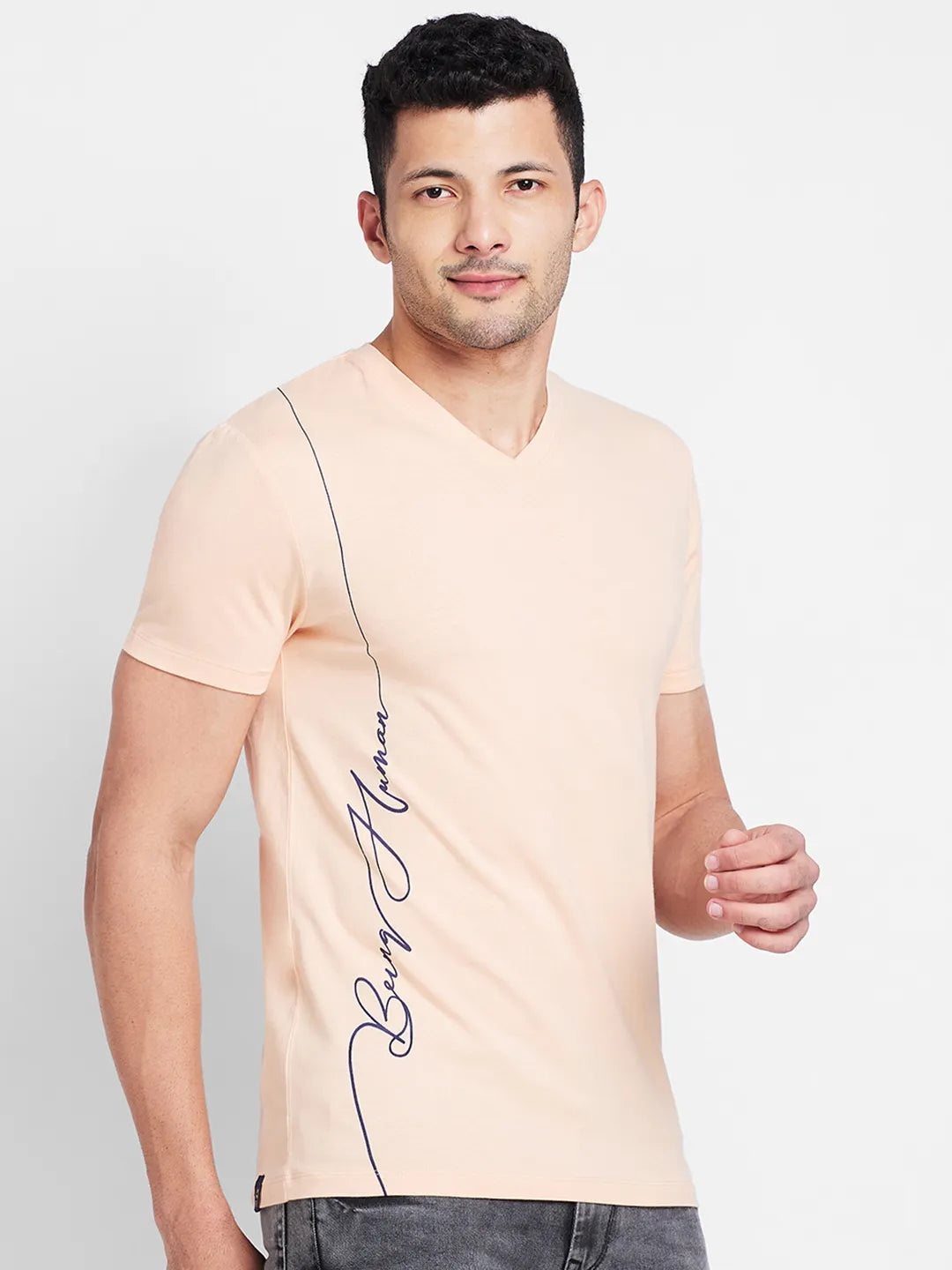 Apricot Regular Fit Round Neck Men's T-Shirt by Being Human Clothing