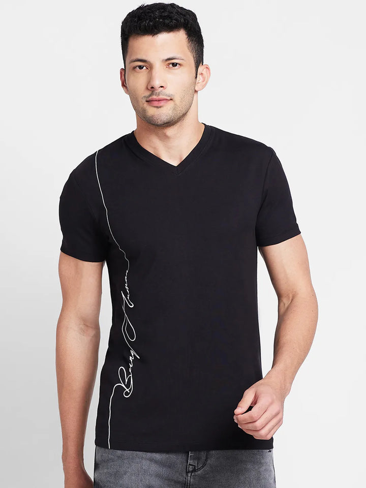 Black Regular Fit Men's V-Neck Short Sleeves T-Shirt by Being Human Clothing