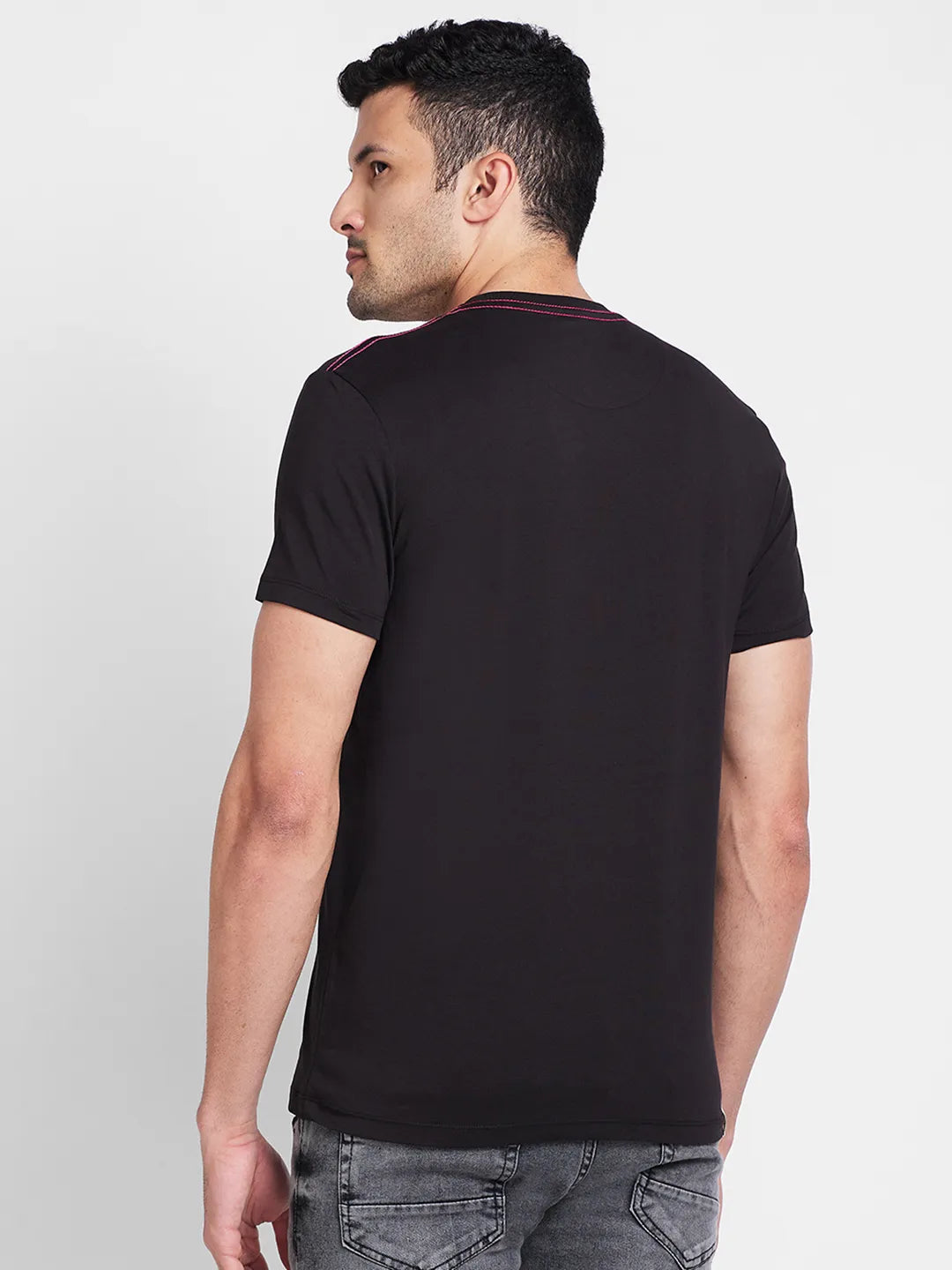 Black Regular Fit Round Neck Mens' T-Shirt by Being Human Clothing