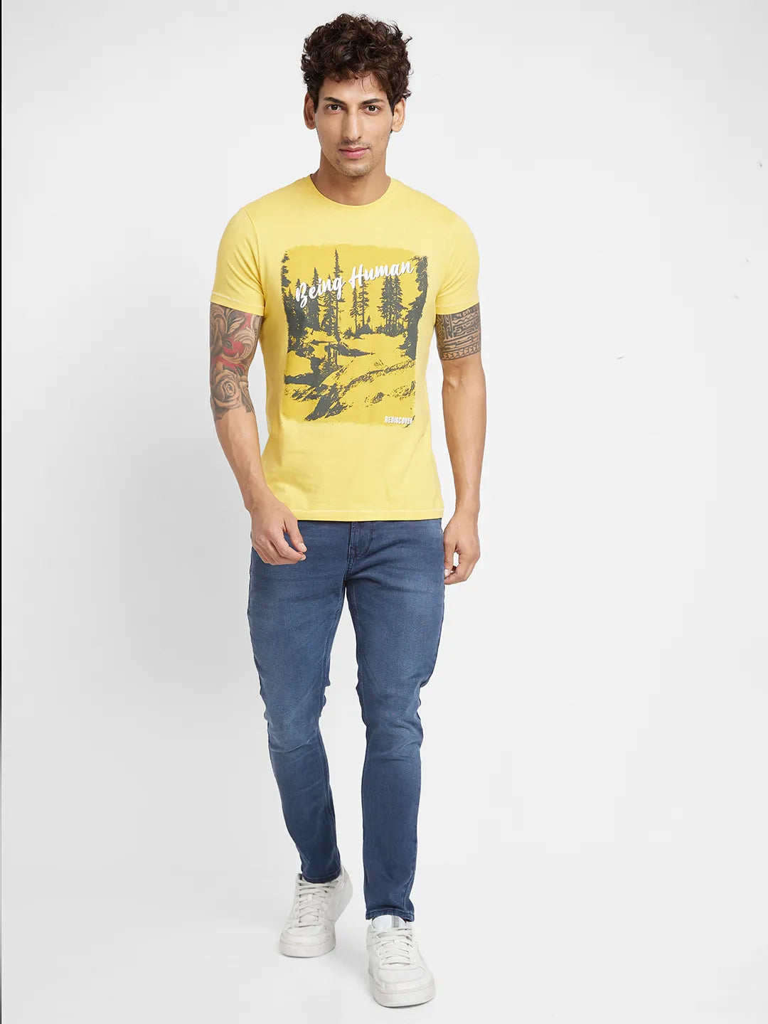 Yellow Regular Fit Round Neck Men's T-Shirt by Being Human Clothing