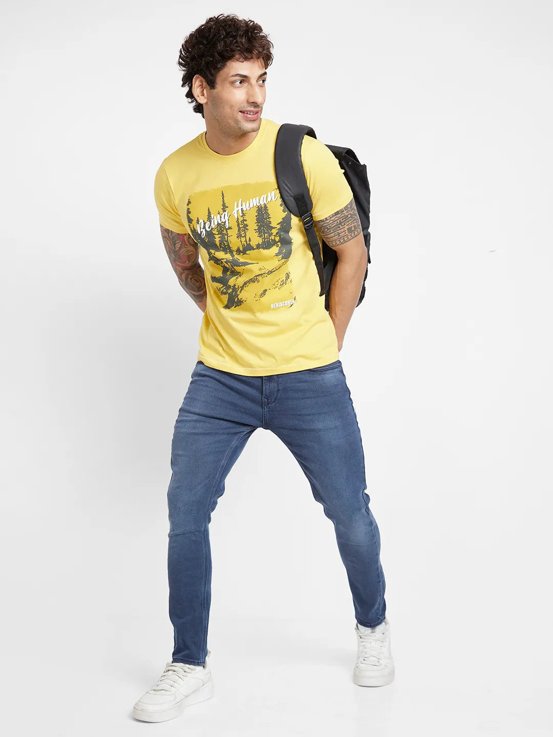 Yellow Regular Fit Round Neck Men's T-Shirt by Being Human Clothing