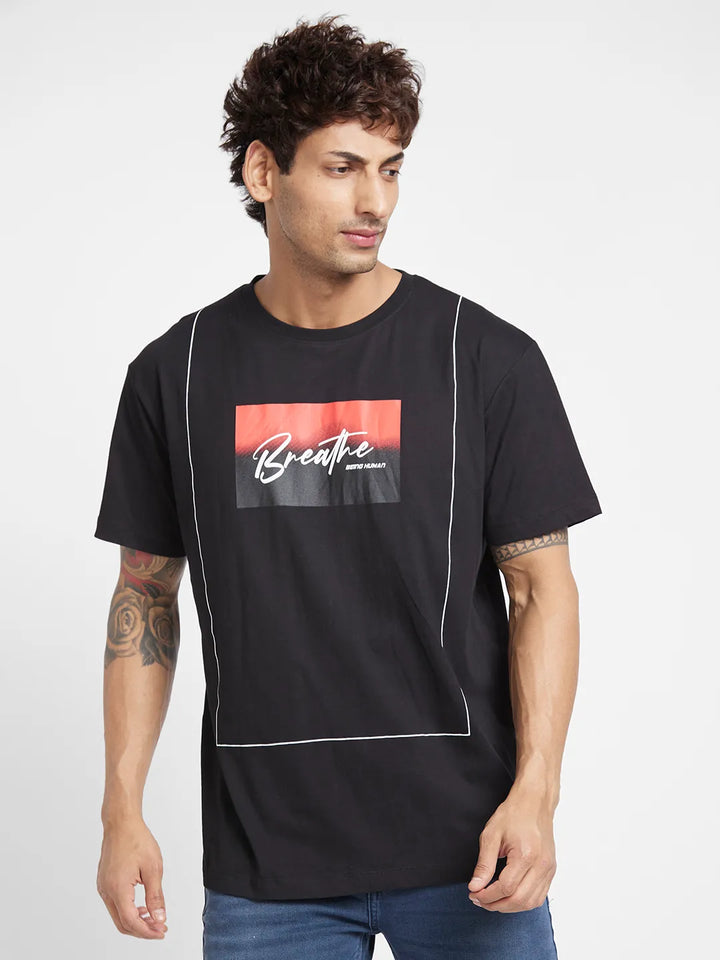 Black Regular Fit Round Neck Men's T-Shirt by Being Human Clothing
