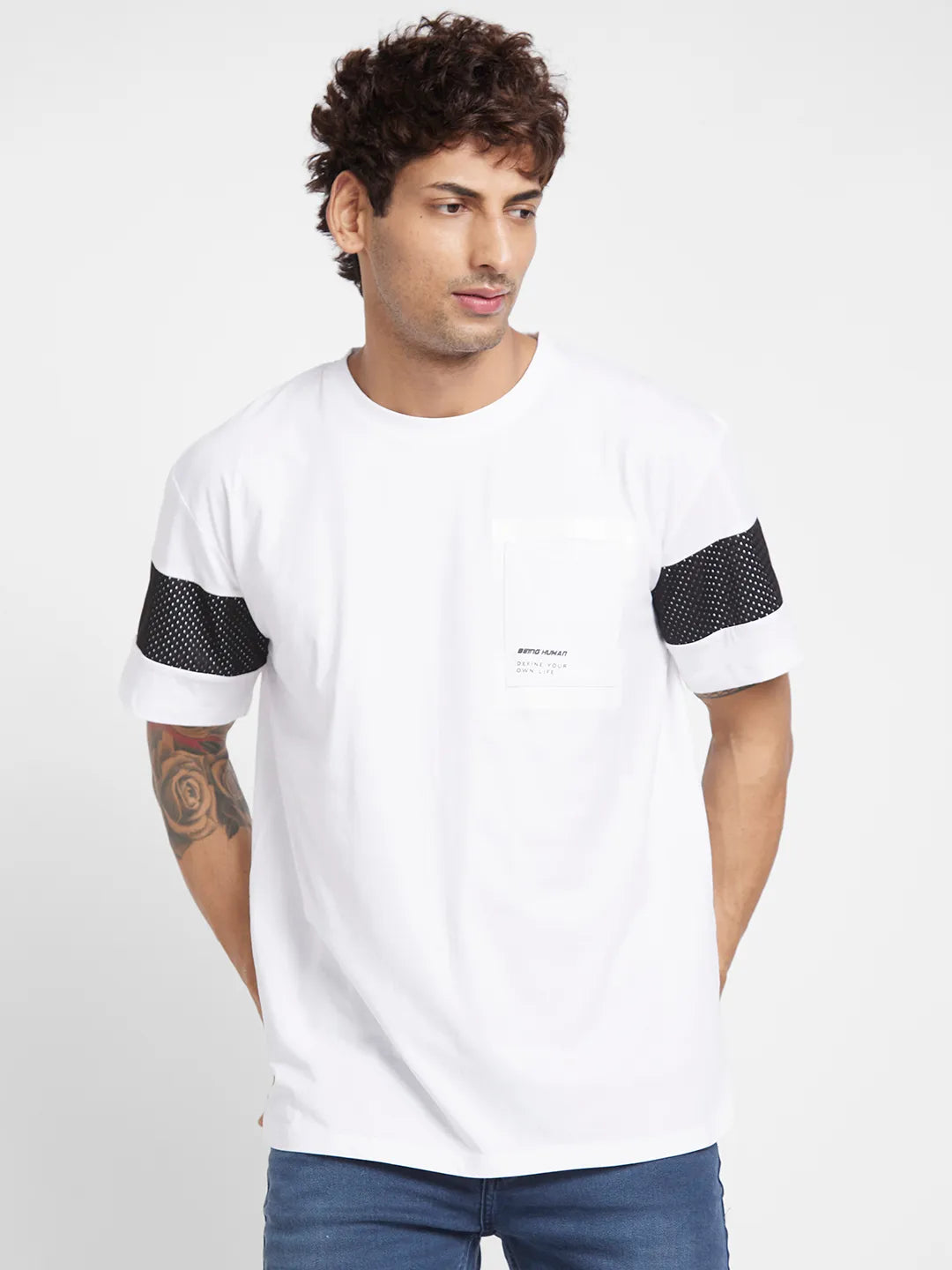 White Regular Fit Round Neck Men's T-Shirt by Being Human Clothing