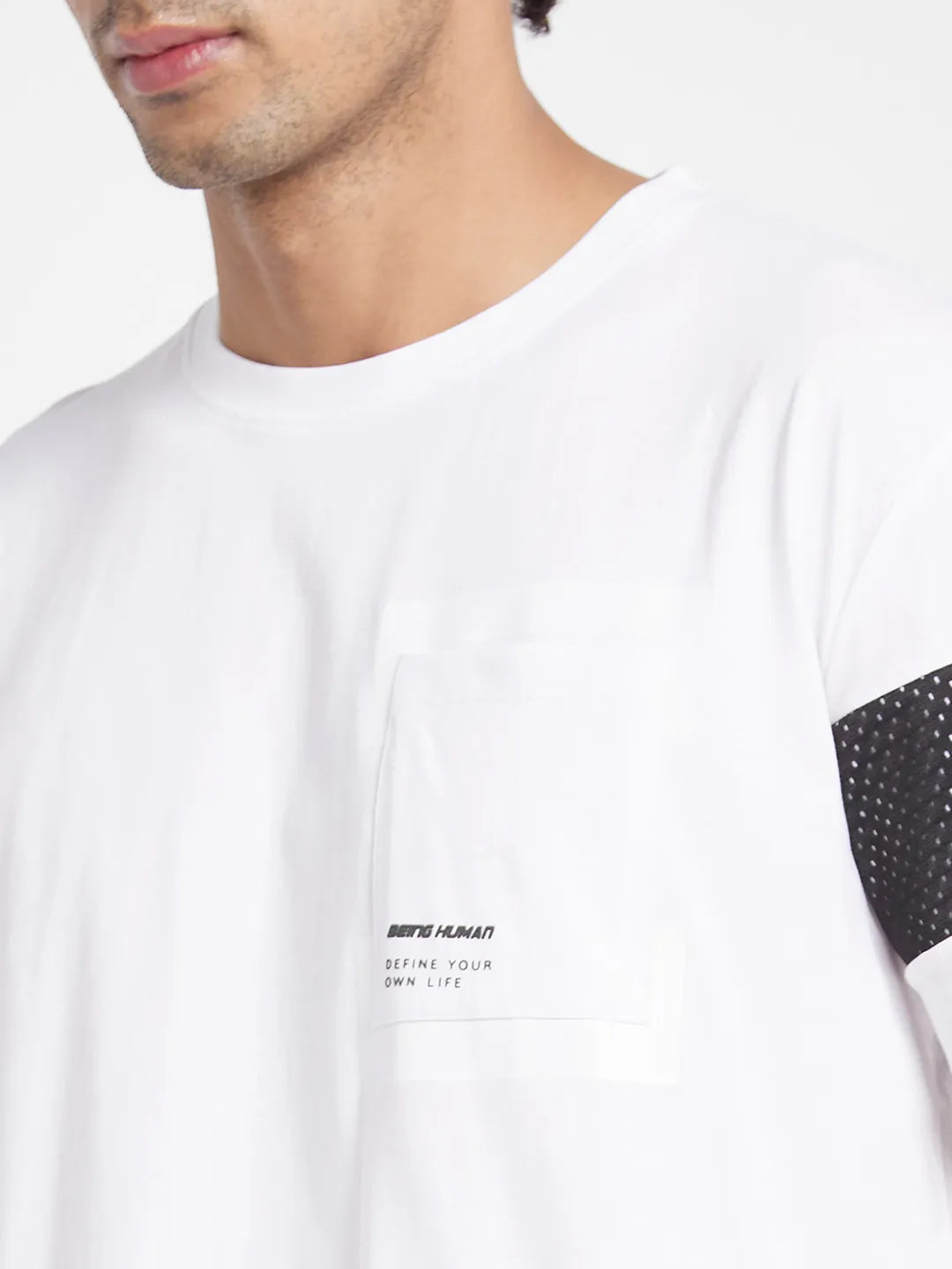 White Regular Fit Round Neck Men's T-Shirt by Being Human Clothing