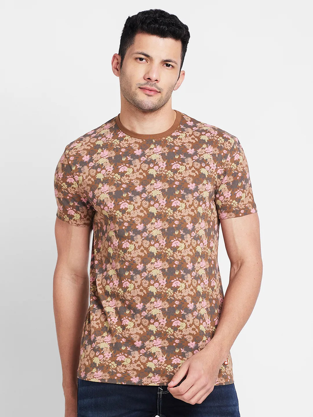 Brown Regular Fit Round Neck Men's T-Shirt by Being Human Clothing