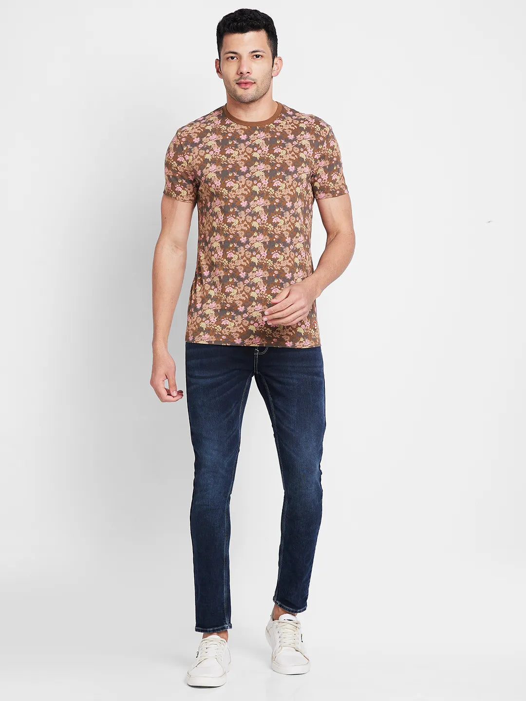 Brown Regular Fit Round Neck Men's T-Shirt by Being Human Clothing