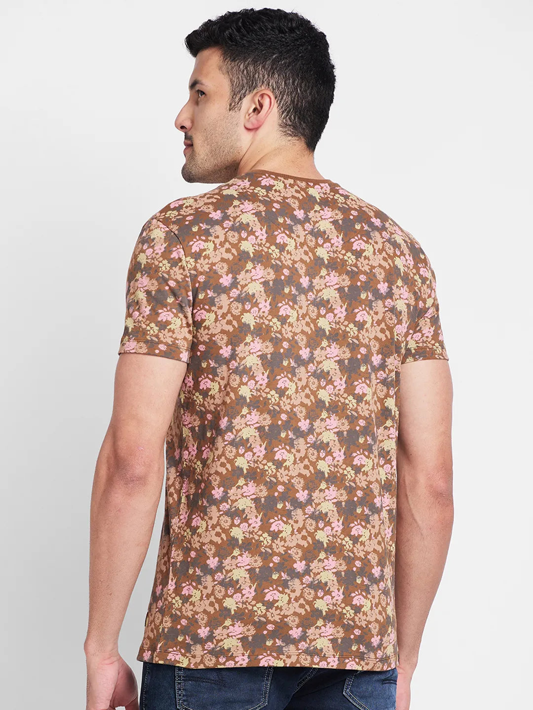 Brown Regular Fit Round Neck Men's T-Shirt by Being Human Clothing