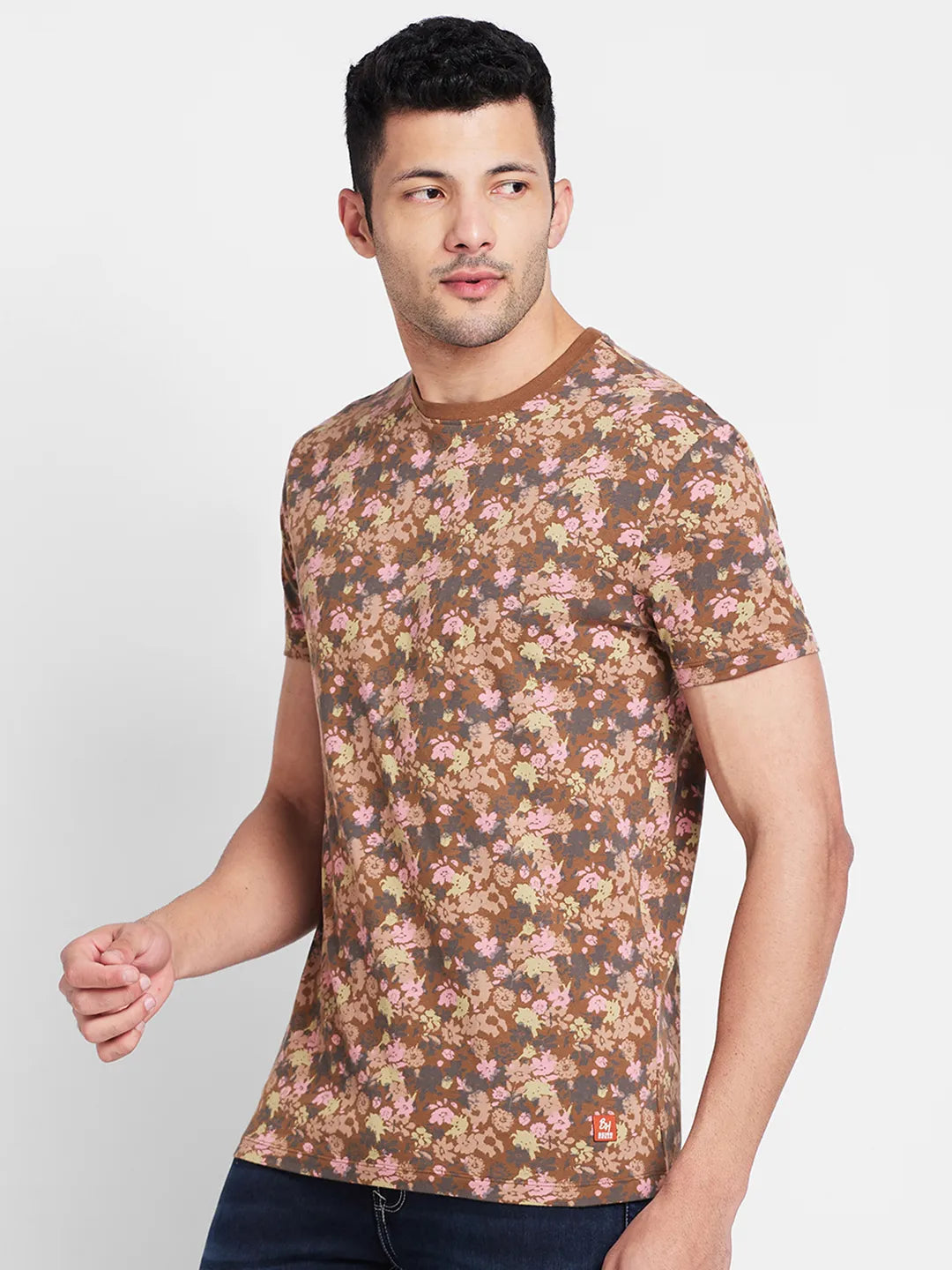 Brown Regular Fit Round Neck Men's T-Shirt by Being Human Clothing